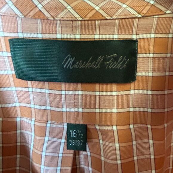 Vintage Marshall Fields Terracotta Check LS Button-Down Shirt Size 16.5 36-37 - Picture 4 of 10